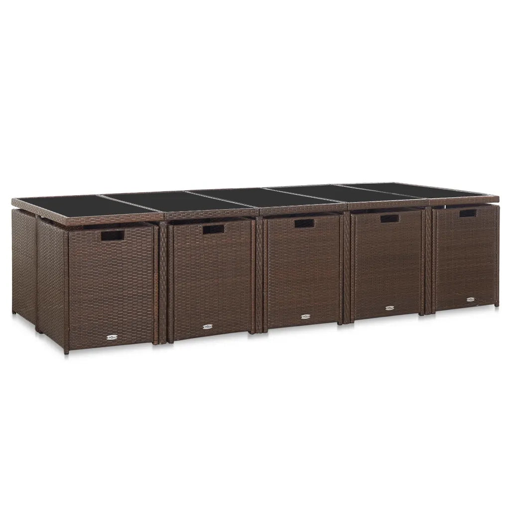Set da Pranzo da Giardino 15 pz con Cuscini Polyrattan Marrone 46421