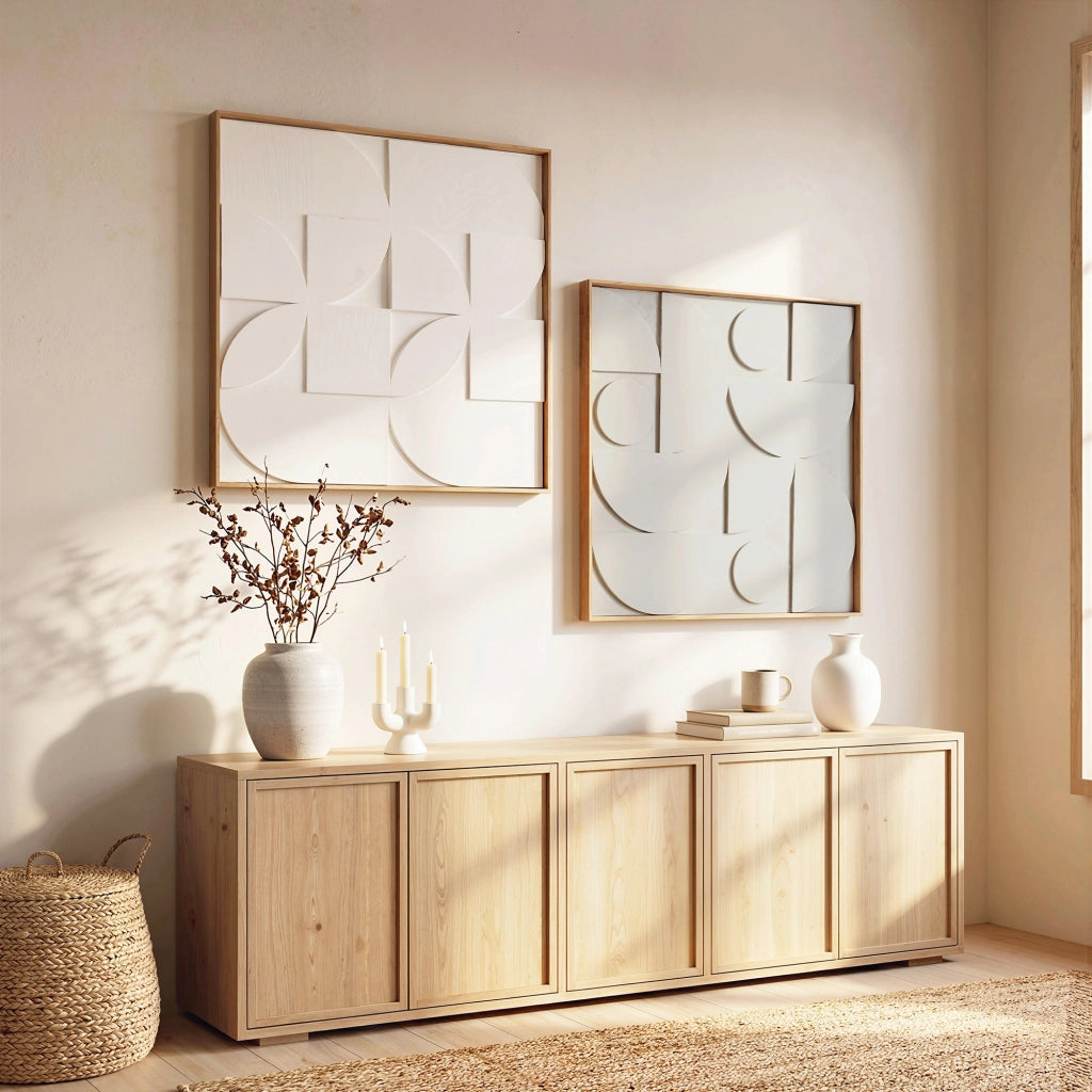 Decorazione Parete 3D Set 2 Pezzi Geometrica ¨C Xylo ¨C Bianco 80x80 cm