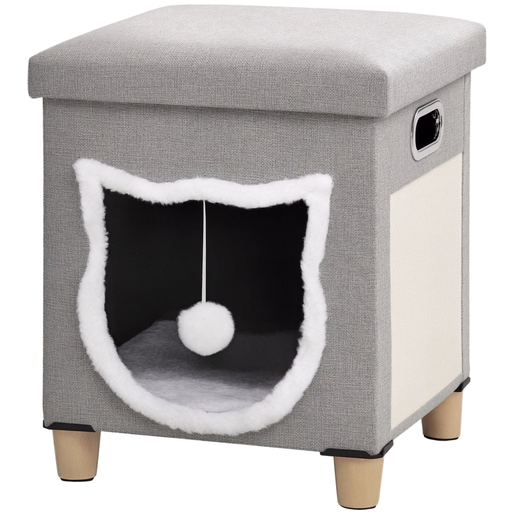 Letto per Gatti con Cuscino e Graffiatoio ¨C Minimal ¨C 35.5x35.5x42.5 cm Grigio