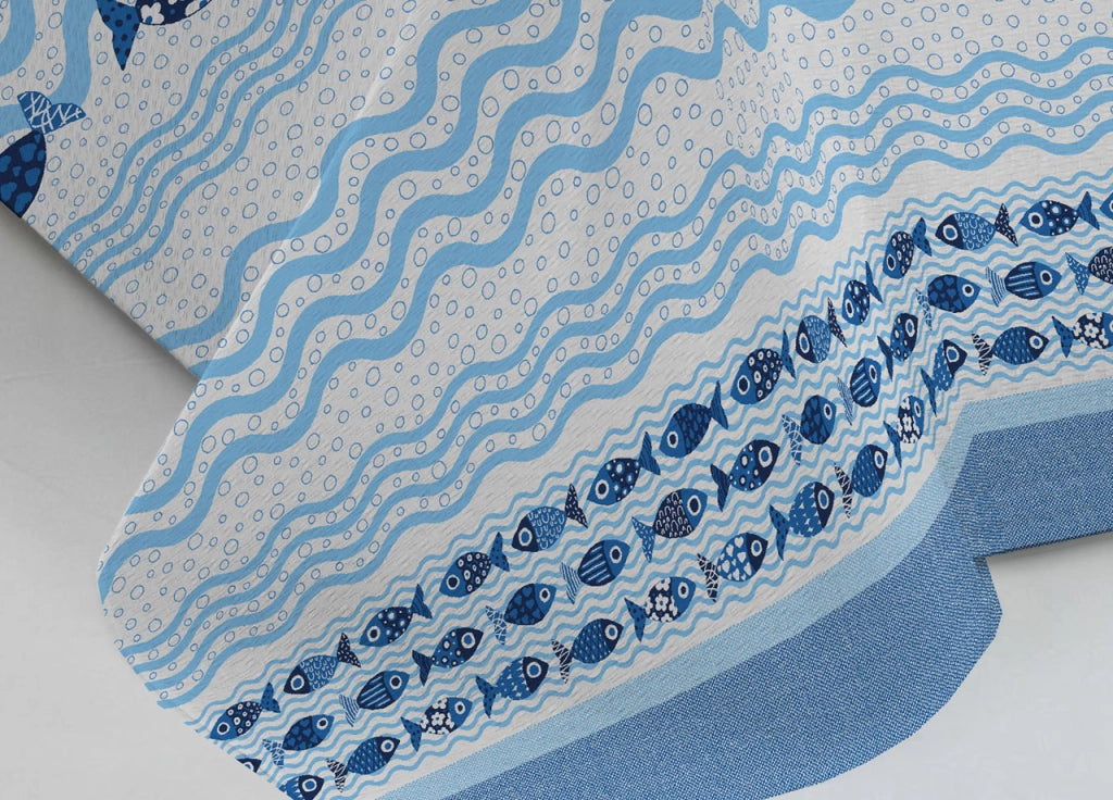 Copriletto Piquet Primavera Estate 100% Cotone Disegno Pesciolini - Singolo - Blu