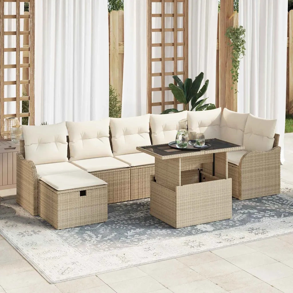 Set Divano da Giardino con cuscino 8 pcs Beige Poly Rattan 3361060