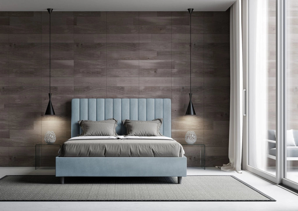 Letto Matrimoniale Francese 140x190 cm con Rete e Contenitore Agueda Azzurro