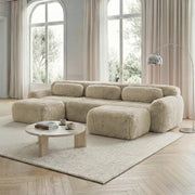 Divano Modulare a U ¨C Xylo ¨C Tessuto Peluche, con Cuscini, Chiaro