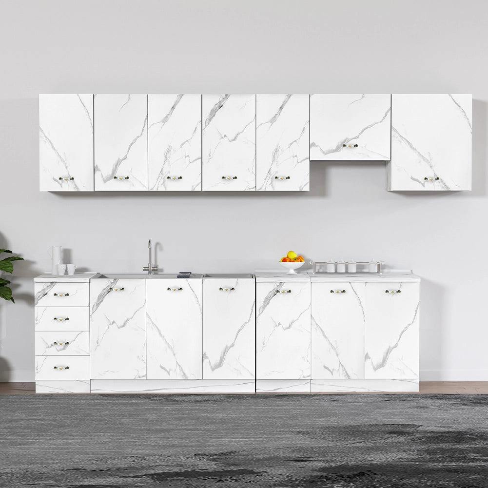 Mobile Sottolavello Cucina Componibile Mobiletto Bianco Effetto Marmo con 2 Ante