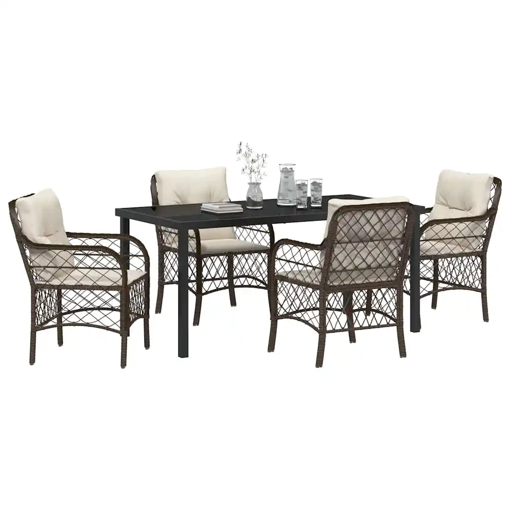 Set da Pranzo per Giardino con cuscino 5 pcs Marrone polyrattan
