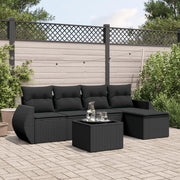 Set Divano da Giardino 6 pz con Cuscini Nero in Polyrattan 3253632