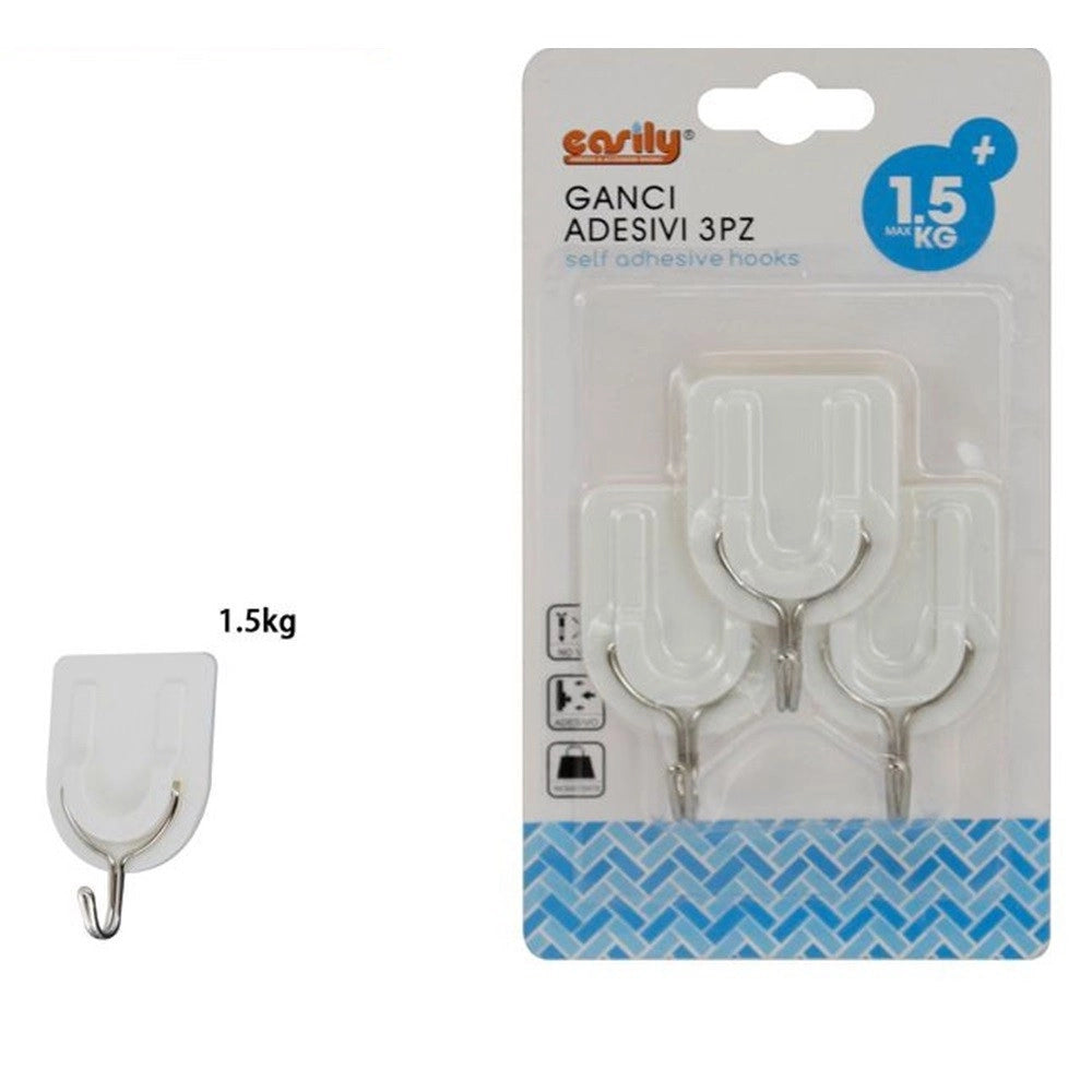 Trade Shop - Set 3 Pezzi Gancio Attaccapanni Adesivo Parete Legno Porte Fashion Hook 59669 -