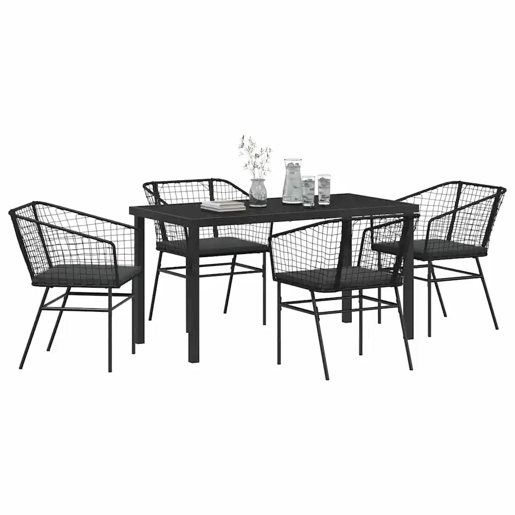 Set da Pranzo per Giardino 5 pcs Nero polyrattan