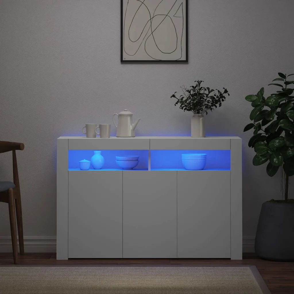 Credenza con Luci LED Bianca 115,5x30x75 cm 804337