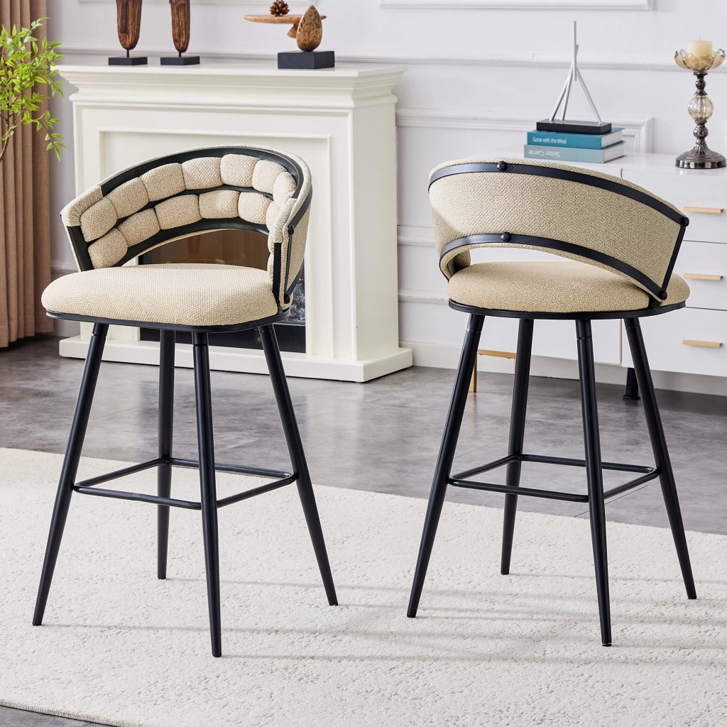 Sgabelli da Bar ¨C MINIMAL ¨C Velluto Beige, Gambe in Metallo Nero, Set 2 Pezzi