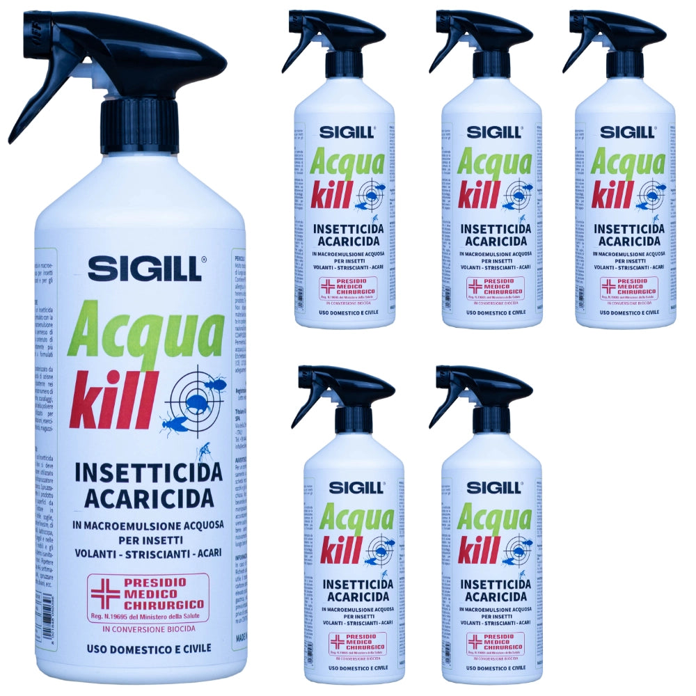 Insetticida acaricida acqua kill insetti striscianti volanti acari 750ml 6 pezzi