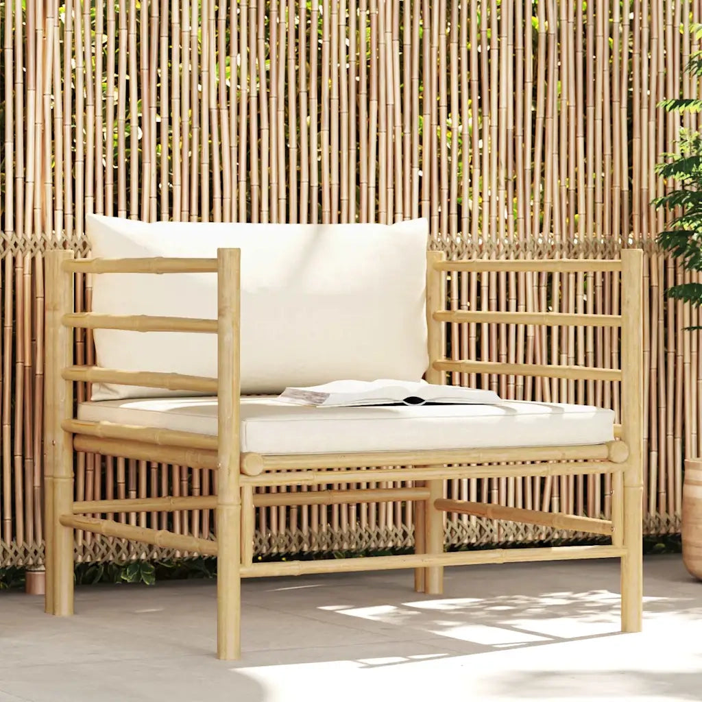 Divano da Giardino con Cuscini Bianco Crema in Bambù 313148