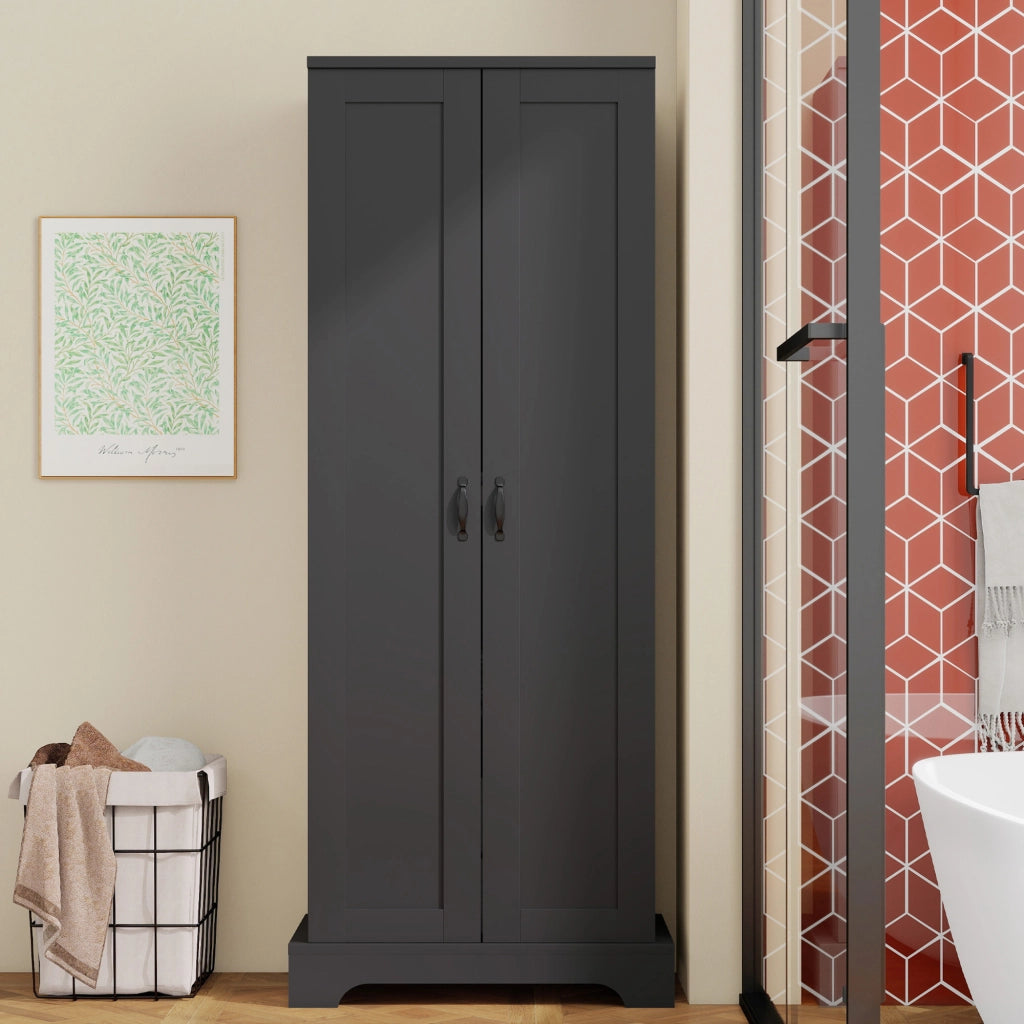 Mobile da bagno, mobile alto, design a doppia anta, ripiani regolabili, nero