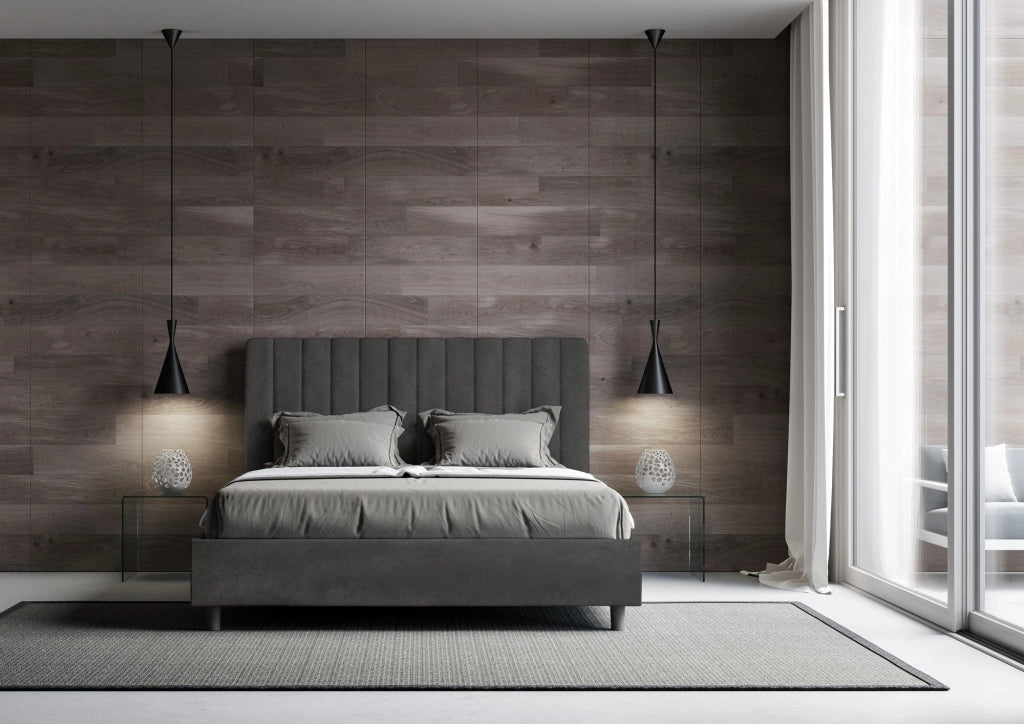 Letto Matrimoniale Francese 140x200 cm con Rete e Contenitore Agueda Grigio