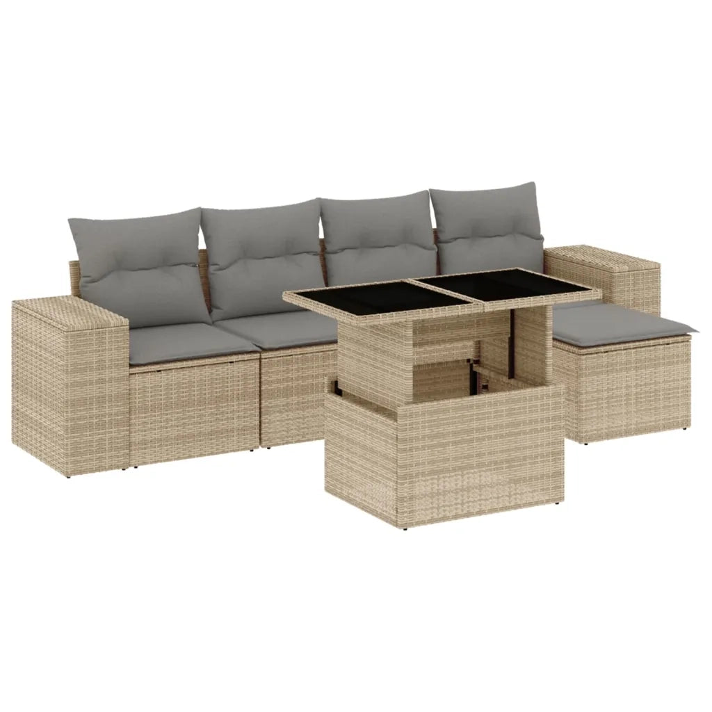 Set Divano da Giardino 6 pz con Cuscini Beige in Polyrattan