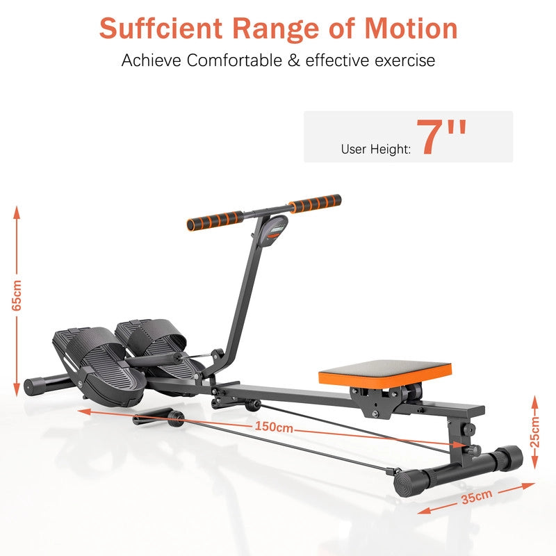 Vogatore Fitness Pieghevole da casa Vogatore a Resistenza Regolabile con indicatore Digitale 150x35x65 cm
