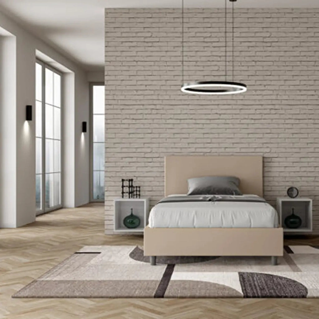 Letto una piazza e mezza con rete imbottito 120x200 similpelle tortora Adele