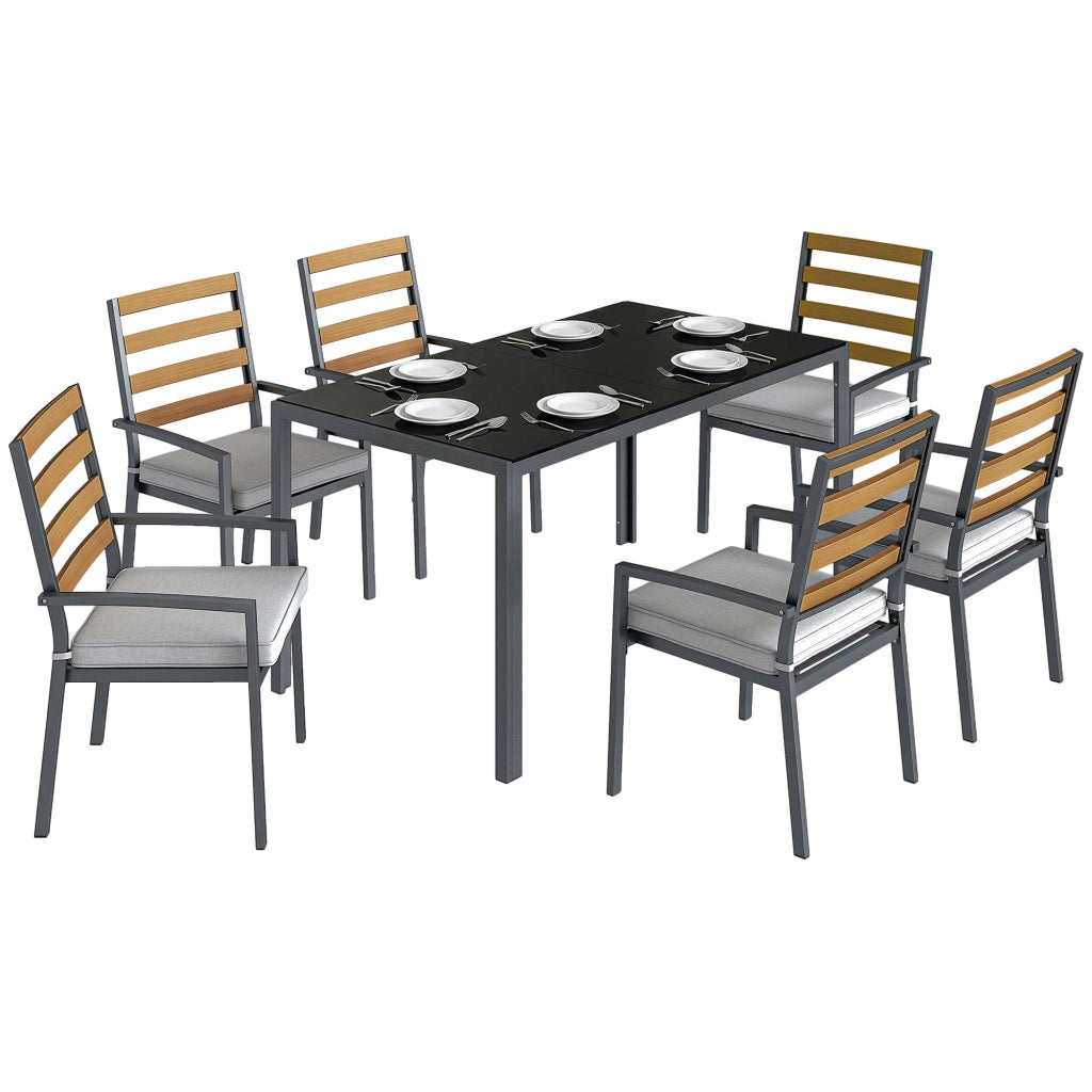 Set da Pranzo da Giardino 7 Pezzi, Tavolo e Sedie per 6 Persone, Nero