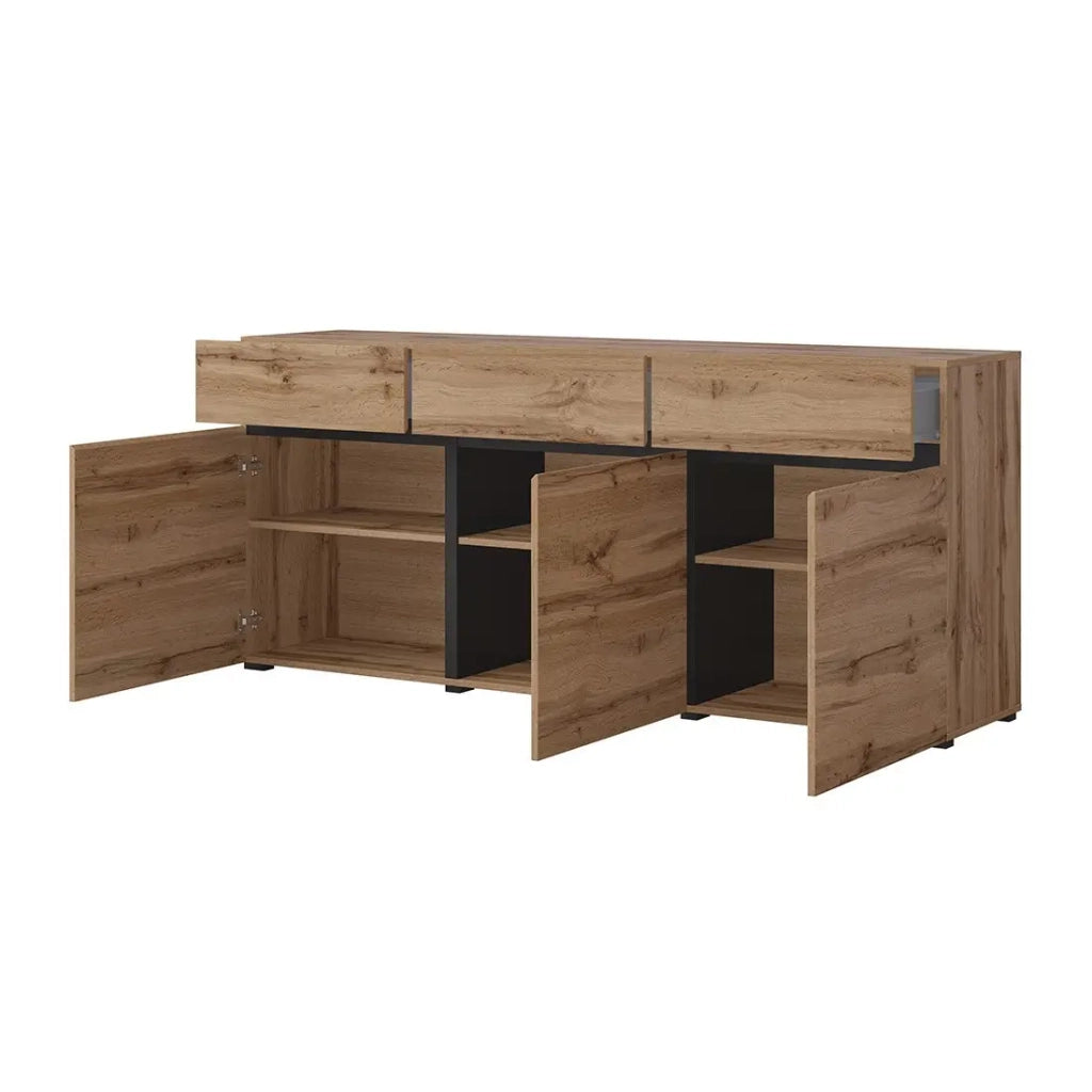 Set di mobili da soggiorno HAVANA - Credenza alta, mobile TV, credenza bassa - Design moderno in rovere e nero