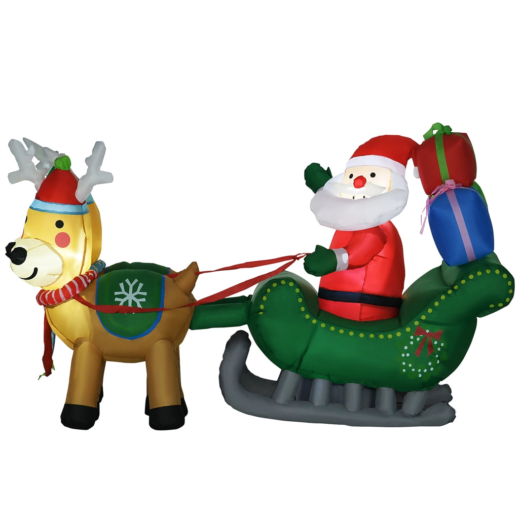 Decorazione Natalizia Inflabile Babbo Natale con Trineo e Reni ¨C zephmum ¨C 210x70x125 cm