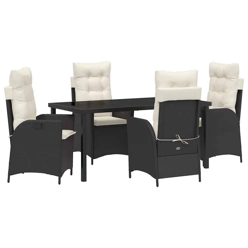 Set da Pranzo per Giardino con cuscino 5 pcs Nero polyrattan