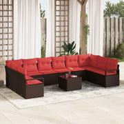 Set Divano da Giardino 11 pcs Marrone e Rosso polyrattan 3355243