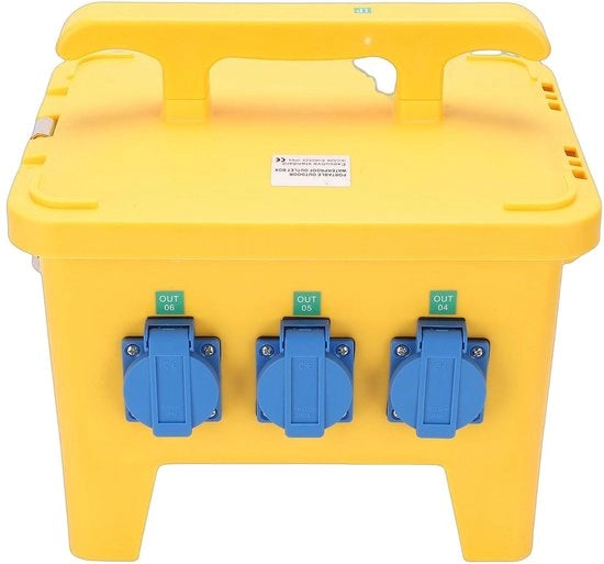 Distributore di corrente portatile - 6 usciti - Impermeabile IP65 - Verniciato - Maniglia - Distributore di corrente per costruzione
