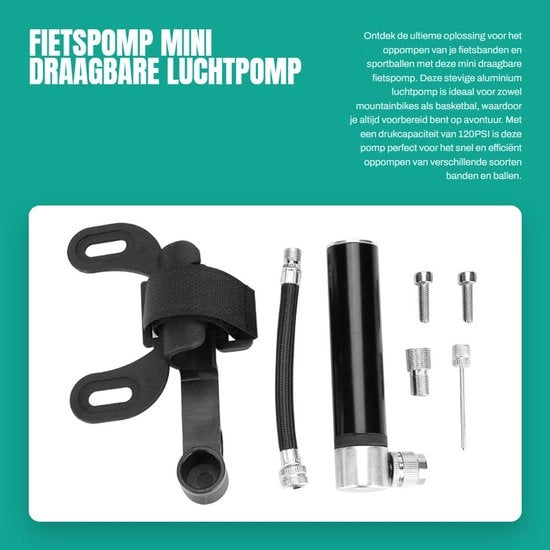 Pompa per Bicicletta Alta Pressione 120PSI - Mini Portatile - Lega di Alluminio - Adatto per Nozzele France/US - Leggero - 9,8/15,5 cm - Pompa a Mano Portatile