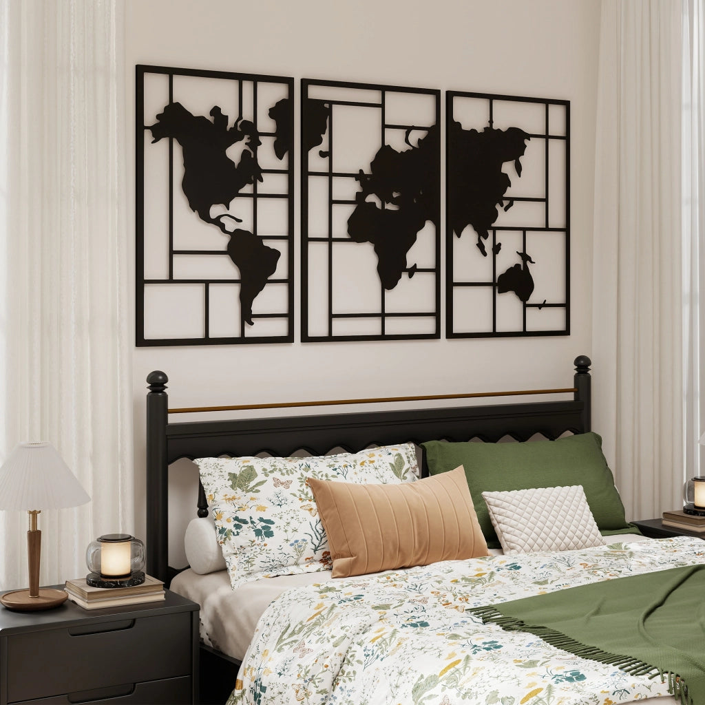 Mappa del Mondo in 3 Pezzi ¨C Minimal ¨C Nero