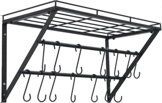 Supporto per parete - 60 cm - Incluso 12 ganci - Nero