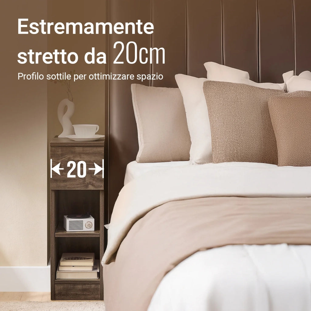 SoBuy Comodino Sottile comodino per camera da letto con cassetto e 2 ripiano comodini per camera da letto e soggiorno Tavolino divano Marrone L20 x P35 x A60 cm FBT111-SN