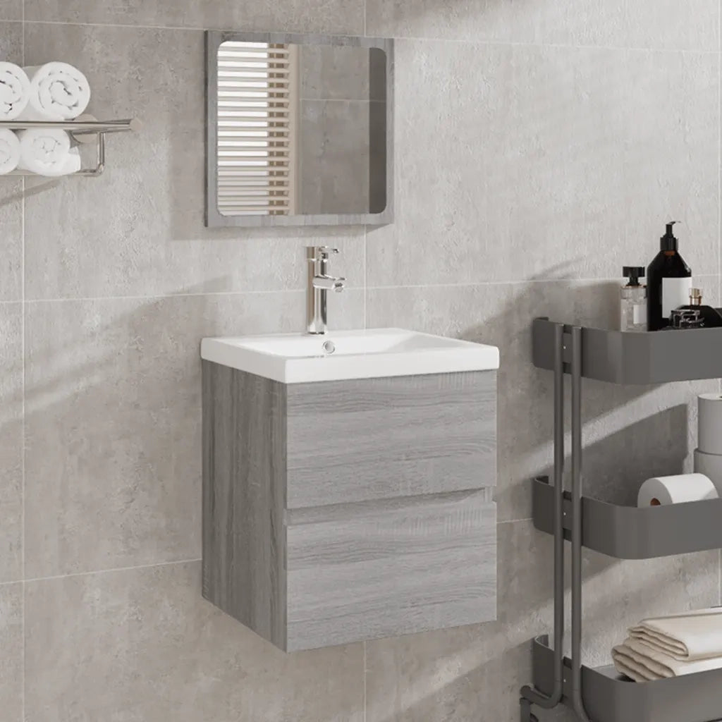 Mobile da Bagno con Lavabo e Specchio-Armadietto da bagno con Lavandino Grigio Sonoma
