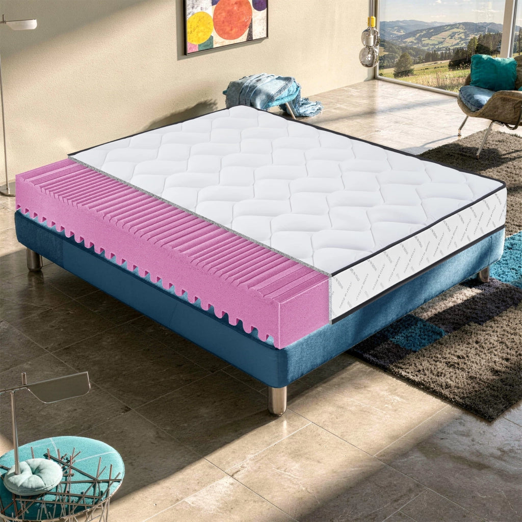 Materasso 140x200 cm in Memory Foam, Doppio Comfort H2/H3, Rivestimento Sfoderabile, 7 Zone, 100% Made in Italy
