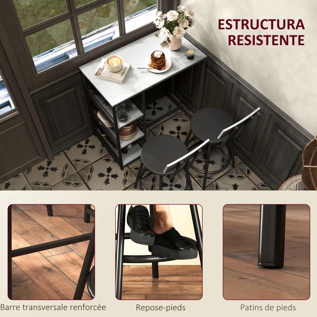 Tavolo da bar con sgabelli e scaffali ¨C Minimal ¨C grigio e nero