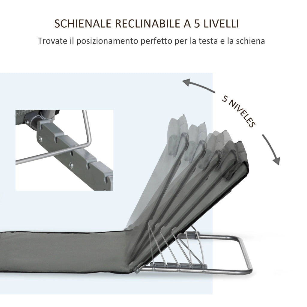 Set 2 Lettini Pieghevoli da Giardino con Schienale Regolabile ¨C Minimal ¨C Grigio