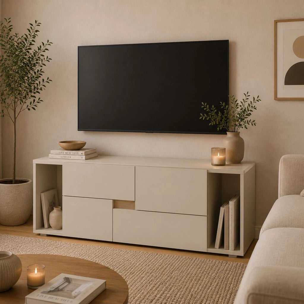 Lamimoli, Cassettiera 2 Cassetti, 94x30x40h cm Beige Cashmere