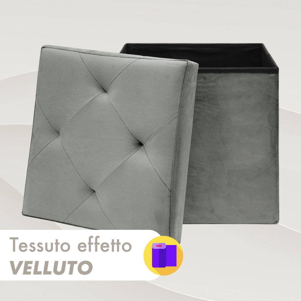Pouf Contenitore In Velluto Quadrato Moderno Panca Cassapanca Soggiorno Panchina Per Ingresso Scarpiera Sgabello Panca Moderna  Grigio scuro
