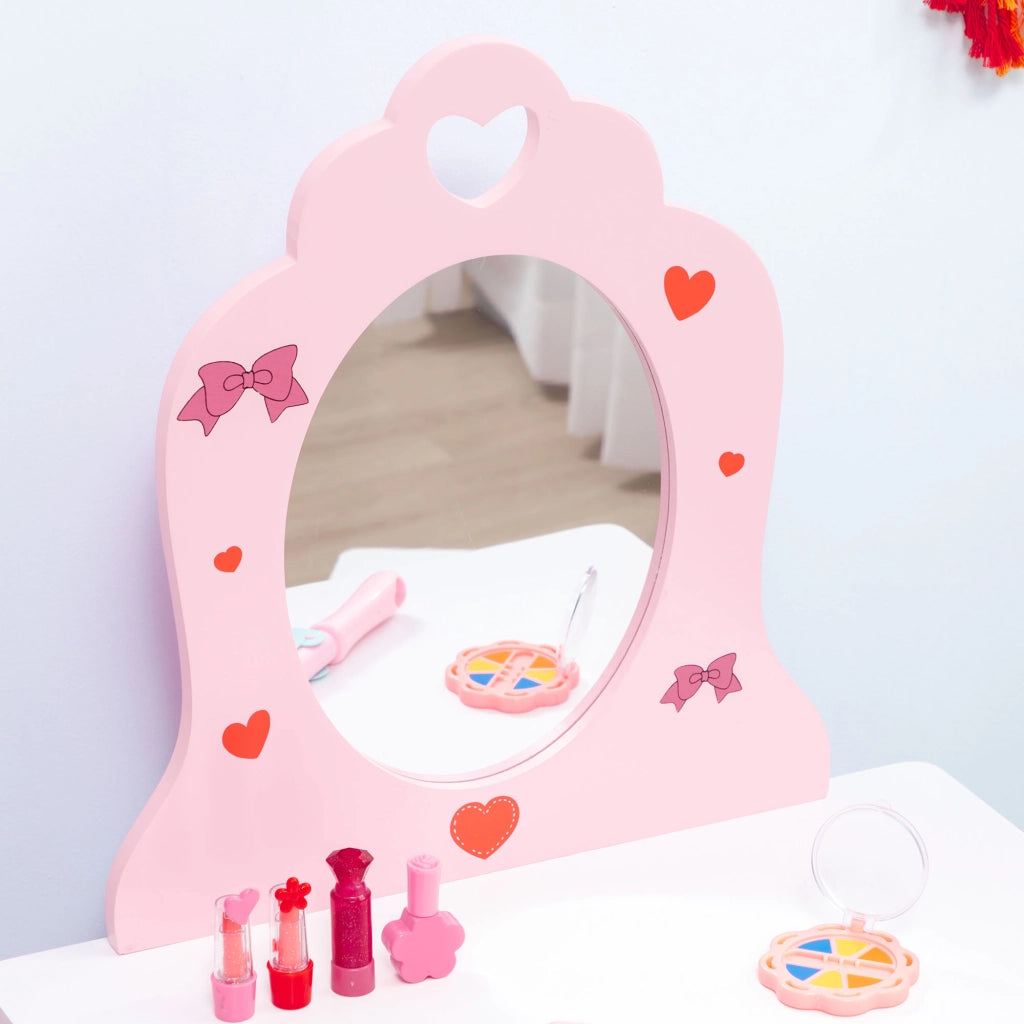 Tocador per bambini con specchio e sgabello ¨C zephmum ¨C rosa 50x36,5x89,5cm