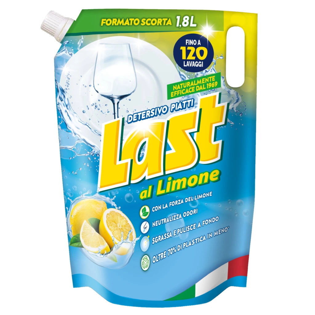 Last al Limone, Detersivo Piatti, Sgrassa a Fondo, Azione Igienizzante, Forza del Limone, Con Vitamina e per le Mani, Flacone Riciclabile