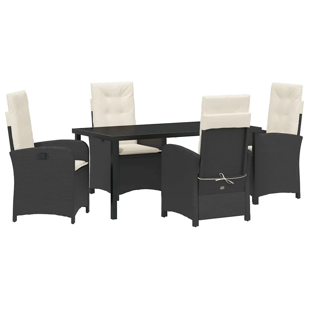 Set da Pranzo per Giardino con cuscino 5 pcs Nero polyrattan