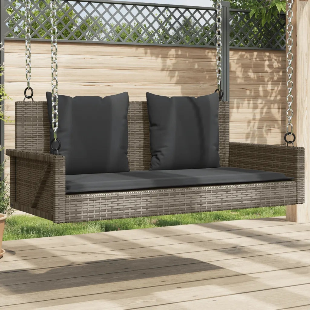 Panchina Dondolo con Cuscini Grigia 119x56x48 cm in Polyrattan 365631