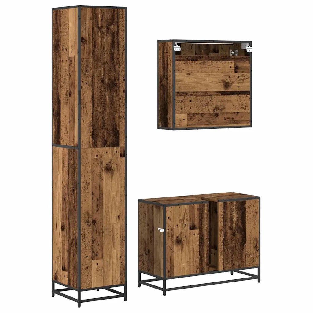 Set di mobili per il bagno con cassetto 3 pcs Legno vecchio 3402485