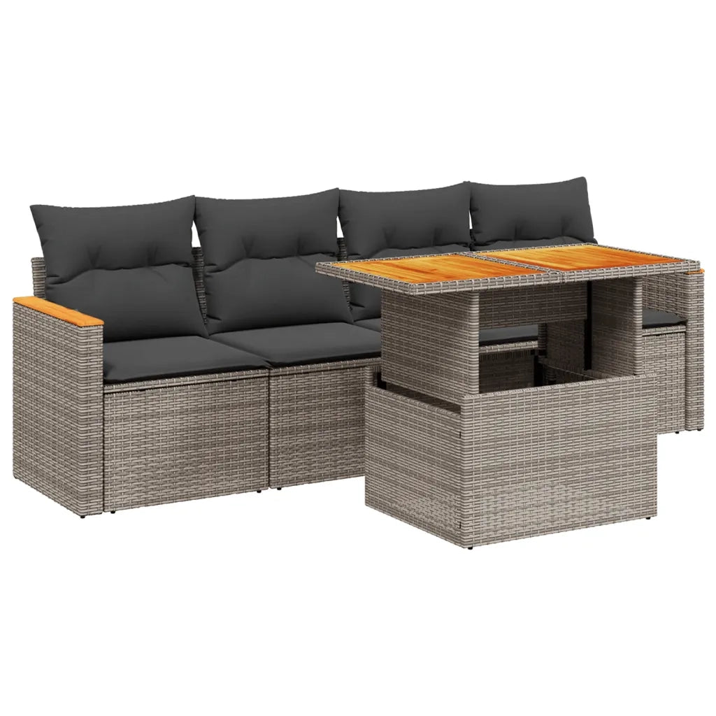 Set Divano da Giardino 5 pz con Cuscini Grigio in Polyrattan 3272957