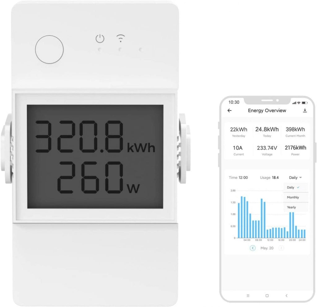 Interruttore POWR320D intelligente d'élite con misuratore di consumo 20A WiFi con misura consumo elettrico su schermo digitale LCD