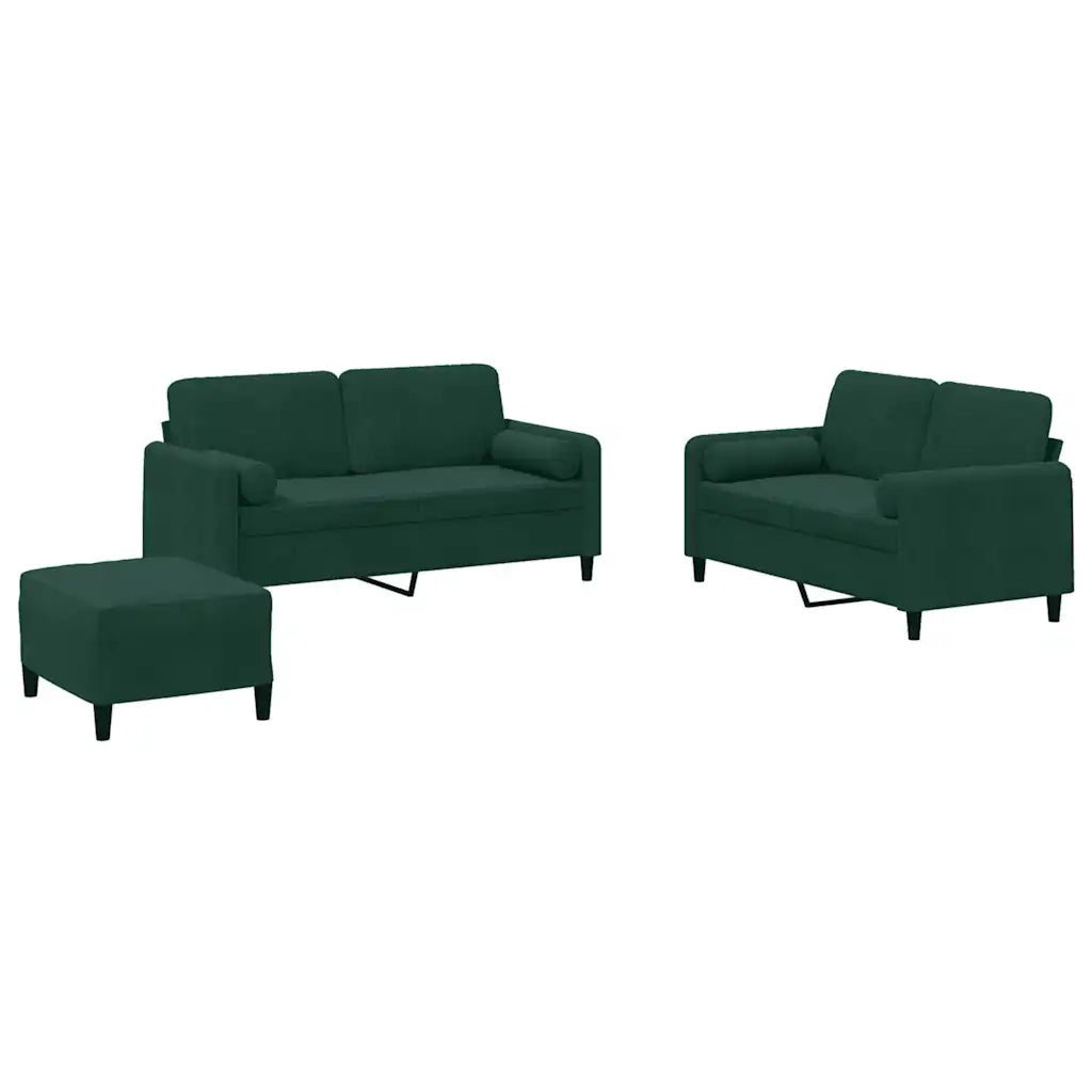 Set di Divani 3 pz con Cuscini Verde Scuro in Velluto