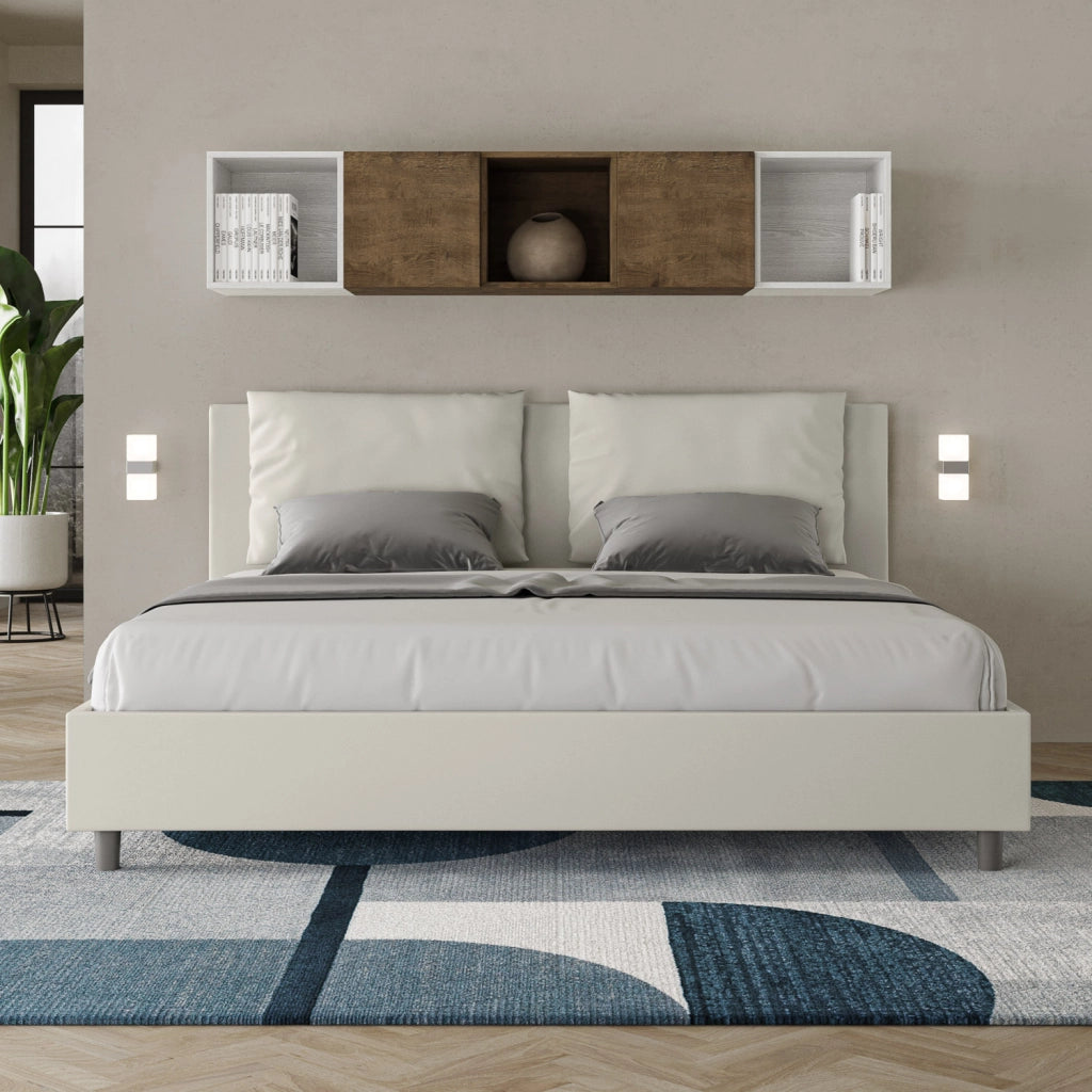 BS COM Letto contenitore imbottito 180x210 similpelle bianco