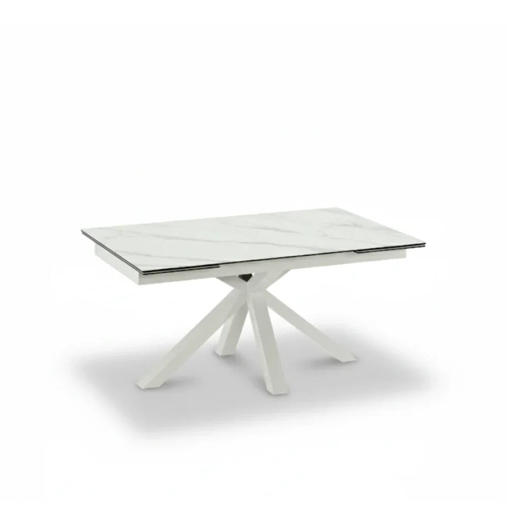 Tavolo da pranzo allungabile in ceramica effetto marmo bianco Guernica 160-240x90 cm fino a 10 posti | Duzzle