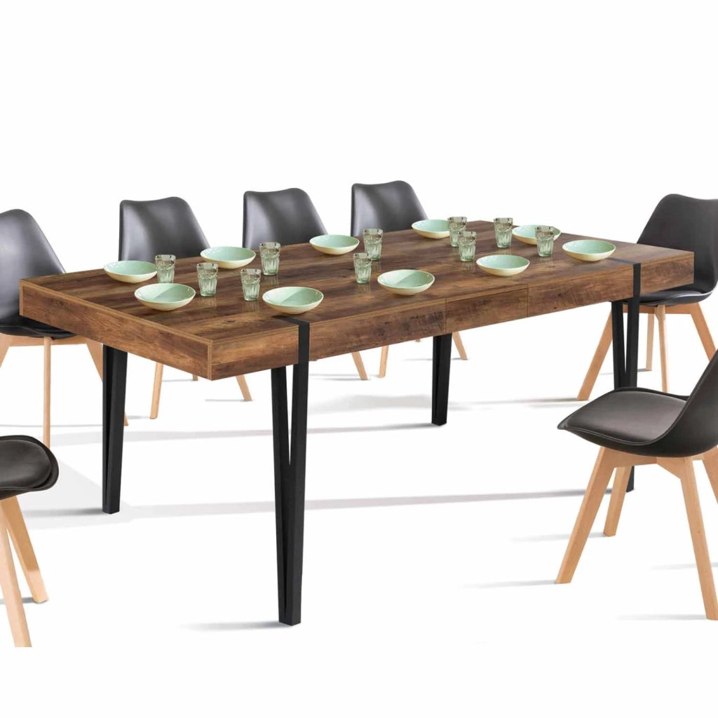IDMarket - Tavolo da pranzo rettangolare allungabile AUSTRIA 6-10 persone legno nero gamba a spillo 160-200 cm