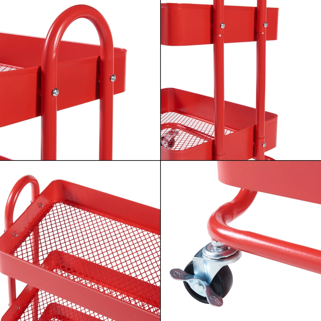 Carrello di servizio mobile contenitore per cucina/soggiorno con 4 cestelli 104 x 46 x 35 cm acciaio rosso 03_0009240