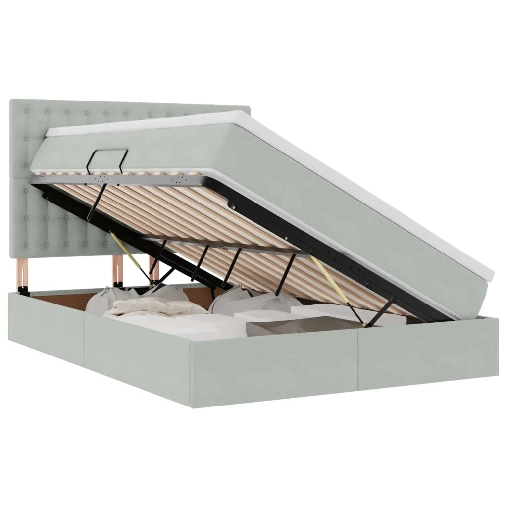 Letto con contenitore e LED Grigio chiaro 140 x 190 cm Velluto